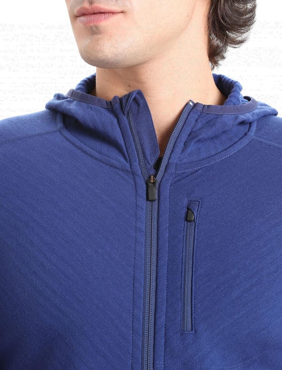 Men's Icebreaker RealFleece™ Merino Descender Long Sleeve Zip Hood Hoodie Royal Navy | CA 1693DFMN